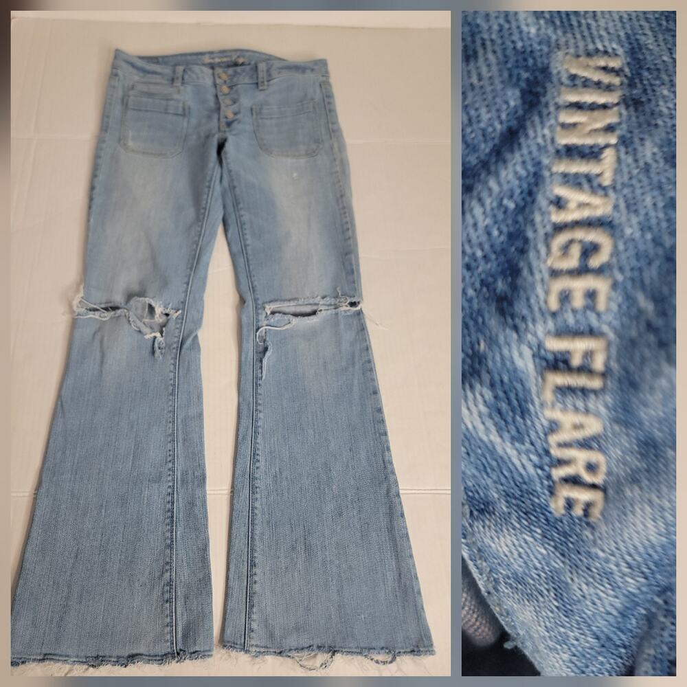 AMERICAN EAGLE Jeans Sz 8 Vintage Flare Low Rise Stretch Bohemian 70"s Inspo